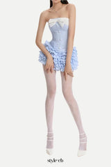 Striped bustier top skirt set in blue