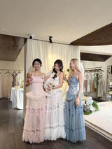 hermosa Lace splicing layer maxi dress in blue