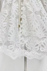 lapel hollow embroidery puff sleeve mini dress in white