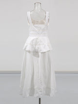 Peplum hollow Midi Dress in beige