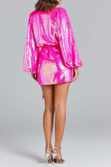 Irregular sequin slit mini dress in rose red