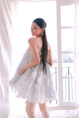 Tutu Light Blue Sleeveless Flower Diamond Short Doll Dress