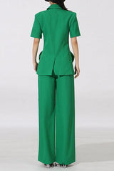 green Flower embellished blazer with wide-leg trousers set