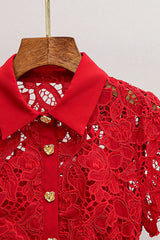 Burgundy Lace Collared Mini Dress