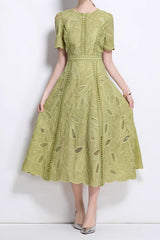 dana hollow embroidery lace midi dress in green