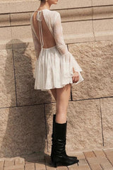 bblythe tulle lace backless mini dress in white