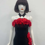 sebastiane Halterneck Flower Bandage Maxi Dress in black