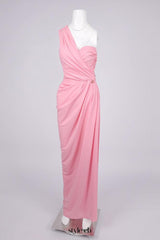 bess One-shoulder slant neck pleated maxi dress in pink