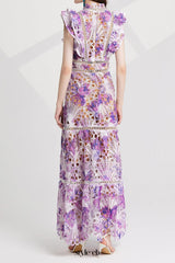 chloe hollow out flower embroidery maxi dress in purple