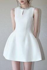 alyssa Round neck diamond sleeveless dress in white