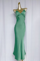 Vida Satin Midi Dress in Juniper Green