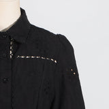 retro single-breasted hollow lace midi dress in black