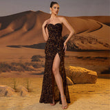 audrey Leopard print high slit tube top maxi dress