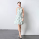 chloe rhinestone 3d flower mini dress in mint