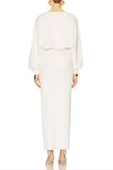 edith High elastic long hip maxi dress in white