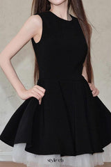 carol mesh stitching sleeveless tutu dress in black