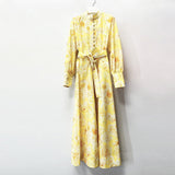 xaviera Long Sleeve Floral Printed Chiffon Maxi Dress in yellow