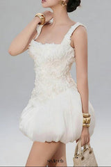 jocelyn flower embellished puffy mini dress in white