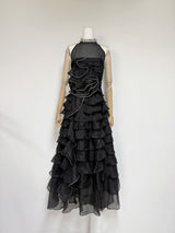 samantha Black 3D Petal Ruffled rhinestone embellished Maxi Dress