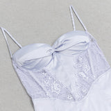 STRAPPY CORSET LACE MIDI DRESS IN LILAC