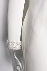 Beaded cuffs long sleeve mini dress in white