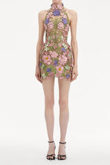ursula floral print Halter Neck Mini Dress