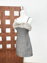 victoria Spaghetti Faux Fur Mini Dress in grey