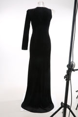 victoria Bow Cascade Velvet Maxi Dress in black