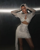 Dariel Floral Jacquard Cutout Draped Mini Dress - White