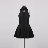 carol black halterneck dress in grain de poudre wool