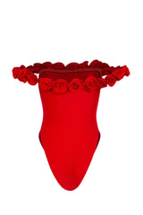 3d flower strapless bodysuit in red