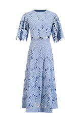 Lace Embroidered Top & Maxi Skirt Two-Piece Set in blue