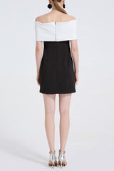 sandra off-shoulder 3d flower mini dress in black