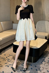 leona black-white Two-Tone rhinestone neck sequin mini Dress