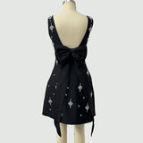 adora Sleeveless Diamond Bow Bandage Mini Dress in black