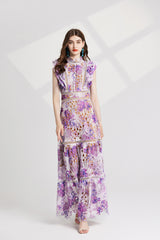 chloe hollow out flower embroidery maxi dress in purple