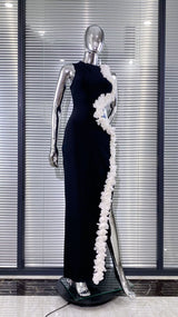 kimberley black Sleeveless Hollow Out Flowers Slit Bandage Maxi Dress