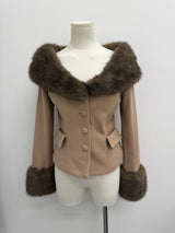 victoria Khaki Fur Trim Wool Jacket