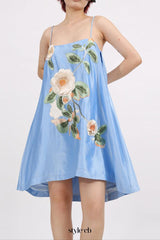 edwina applique floral Embroidered Mini Dress in blue