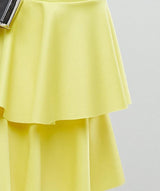 samantha layered off-shoulder midi dress in yellow