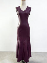 ophelia v-neck sleeveless leather maxi dress in burgundy