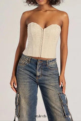 Brocade Satin Strapless Corset Top in white