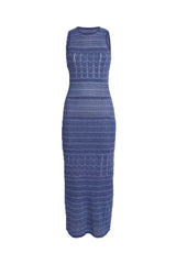 hollow striped sleeveless knit midi dress in Royal Blue