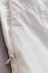 High crossover V-neck pleated maxi dress in white