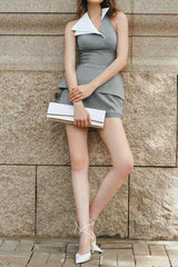 tiffany Halter Layered Pinstripe Mini Dress