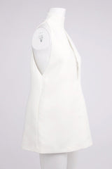 v-neck cutout backless crepe halter dress - white