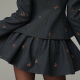 adora dark grey Butterfly Embroidered blazer mini skirt Set