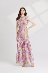 chloe hollow out flower embroidery maxi dress in pink