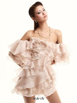 delia ruffle embellished mini dress in beige