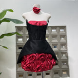 Rose Flower Ruffled Floral mini dress in Red